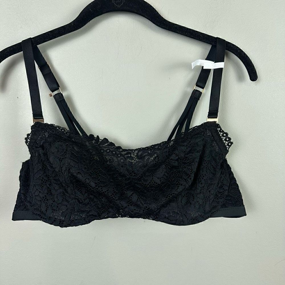 Aerie lace overlay balconette push up black bra 36D